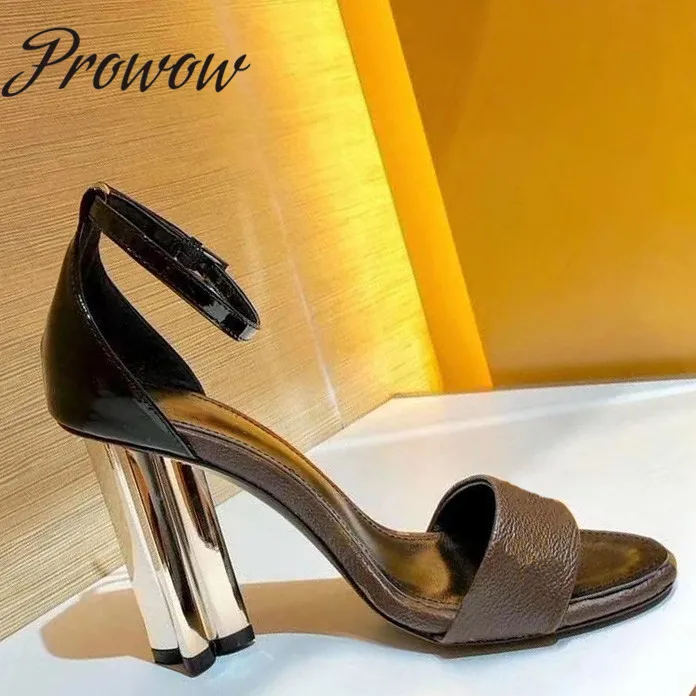 

Prowow Summer Luxury Brand Sandals Letter Printed HIgh Heels Shoes Women Zapatos Mujer