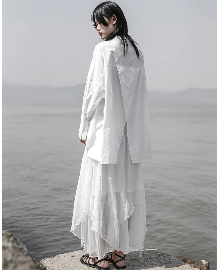 

Summer New Women's Irregular White Gauze Skirt Super Fairy Mid-length White Cotton Korean Fashion Large Long Skirt