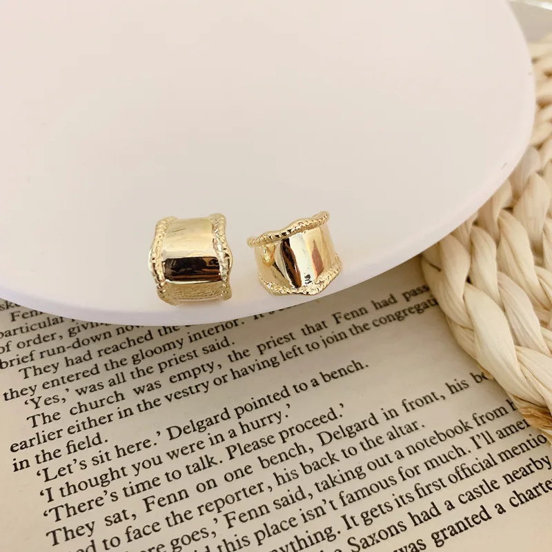 

TIMEONLY Irregular C Shape Stud Earring Simple Accessories Anniversary Gift Double Color Metal Earrings for Women Ladies Trendy