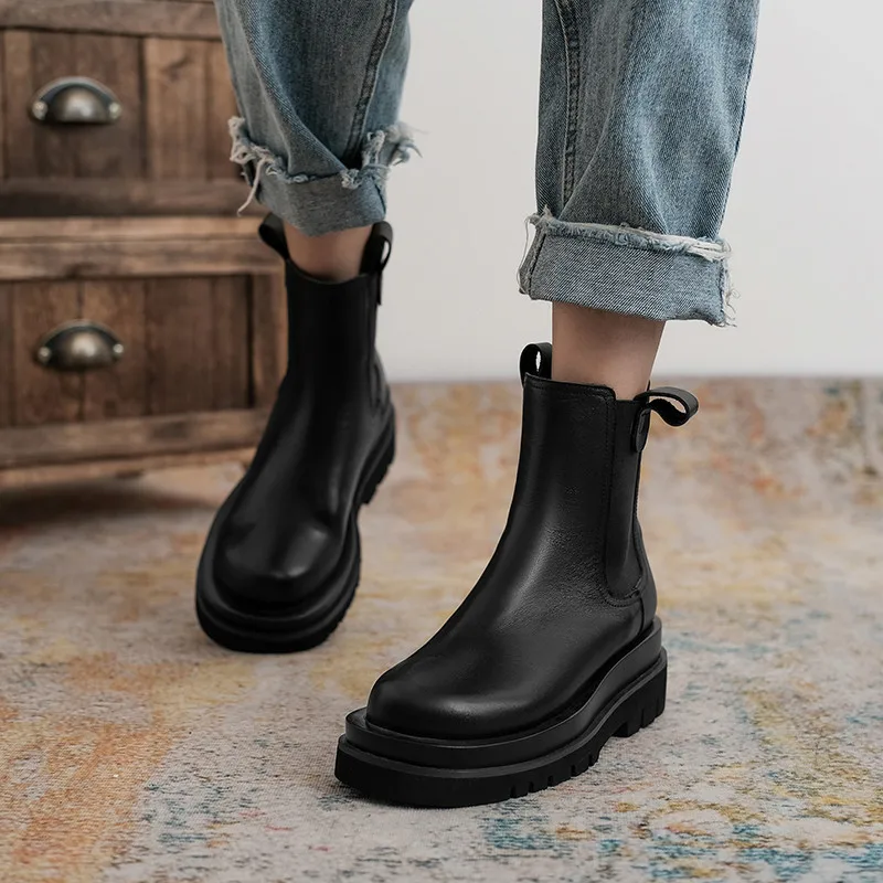 

FEDONAS Women Heeled Ankle Boots Genuine Leather Thick Heels Shoes For Women Fashion Platform Working Casual Basic Chelsea Boots