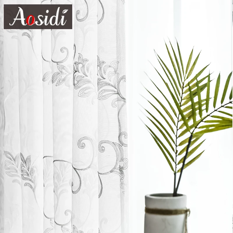 Белый Тюль с вышивкой AOSIDI занавески для гостиной современные тюлевые шторы на