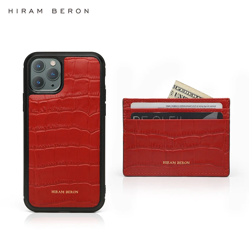 

Hiram Beron Personalised Name Red Leather Croco Pattern Card Wallet Case and Phone Cover Custom Gift Luxury Brand Dropship