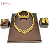 liffly dubai gold jewelry sets necklace bracelet earrings ring women jewelry wedding bridal fashion jewelry set