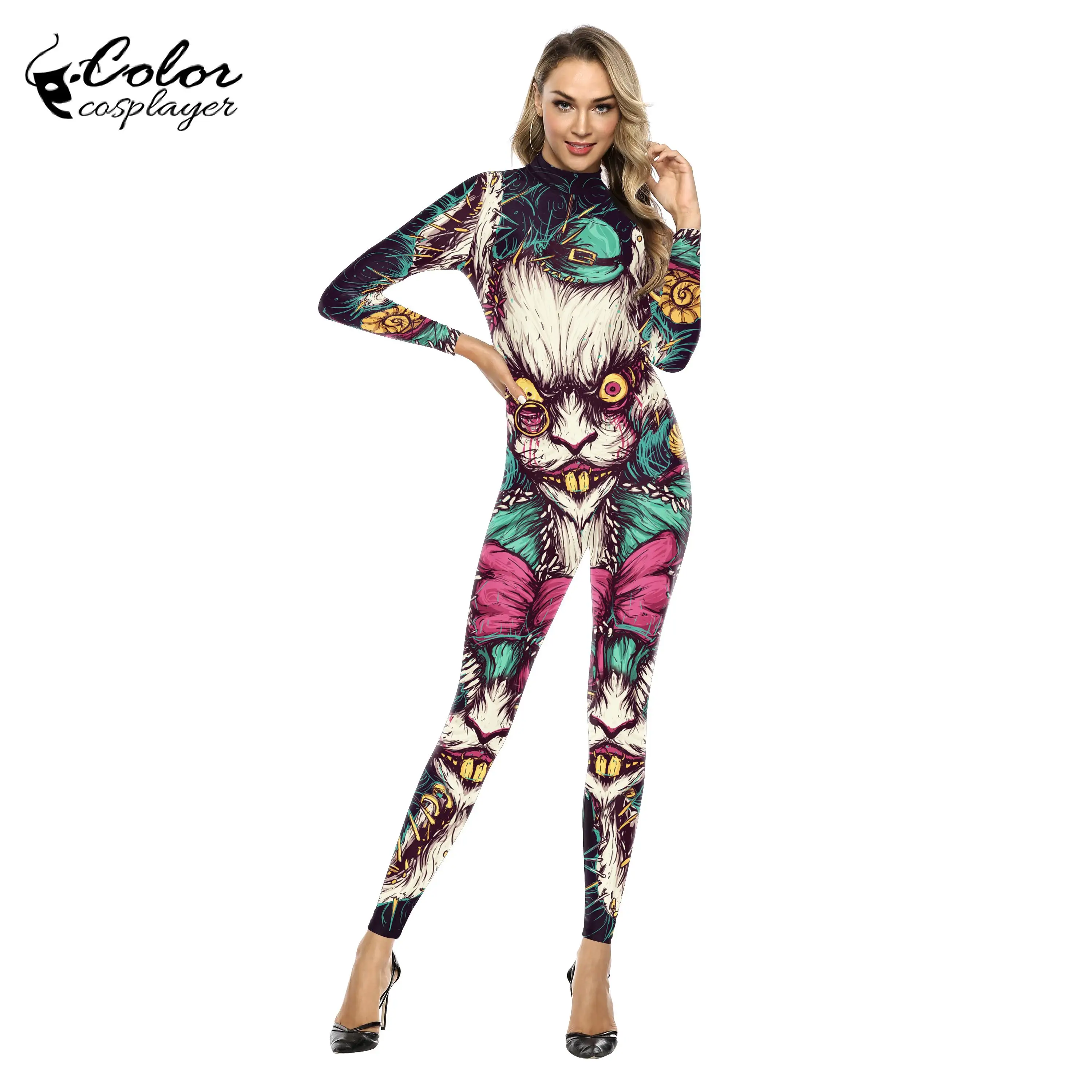 

Костюм для косплея на Хэллоуин, модное боди с длинным рукавом и цифровым 3D принтом, эластичная одежда для вечеринки, костюм кошки зентай, заб...