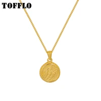 tofflo stainless steel jewelry three dimensional wing round brand pendant necklace geometric fashion clavicle chain bsp021