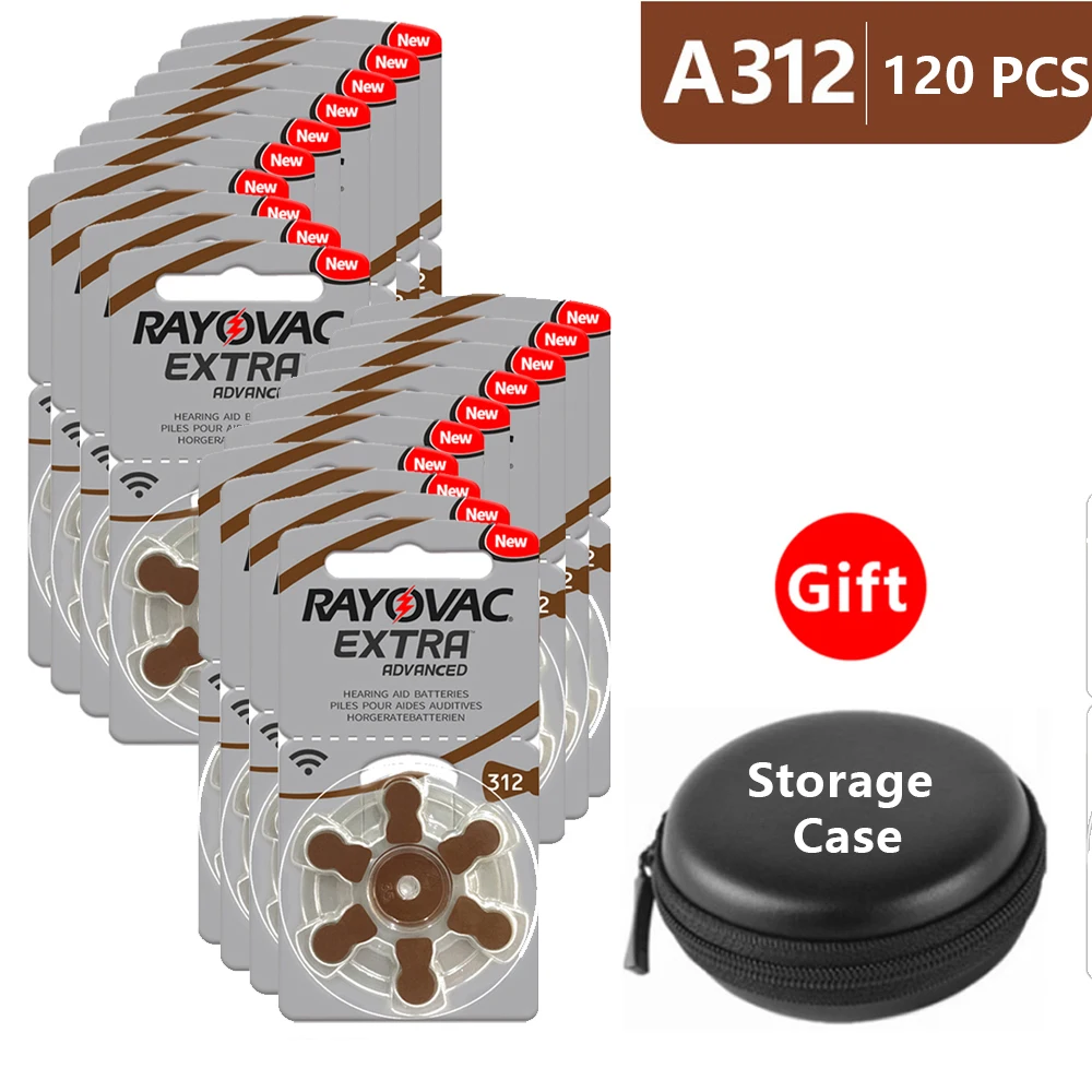 Hearing Aid Batteries Size 312 za Rayovac Extra Advanced,Pack of 120,Brown Tab PR41 1.45V Type 312 Zinc Air Battery