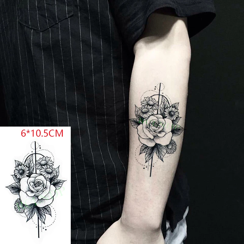 

Водонепроницаемый временная татуировка Стикеры Маргаритка Подсолнух роза цветок боди-арт флэш-тату штаны с фальш-вставкой для Для женщин М...