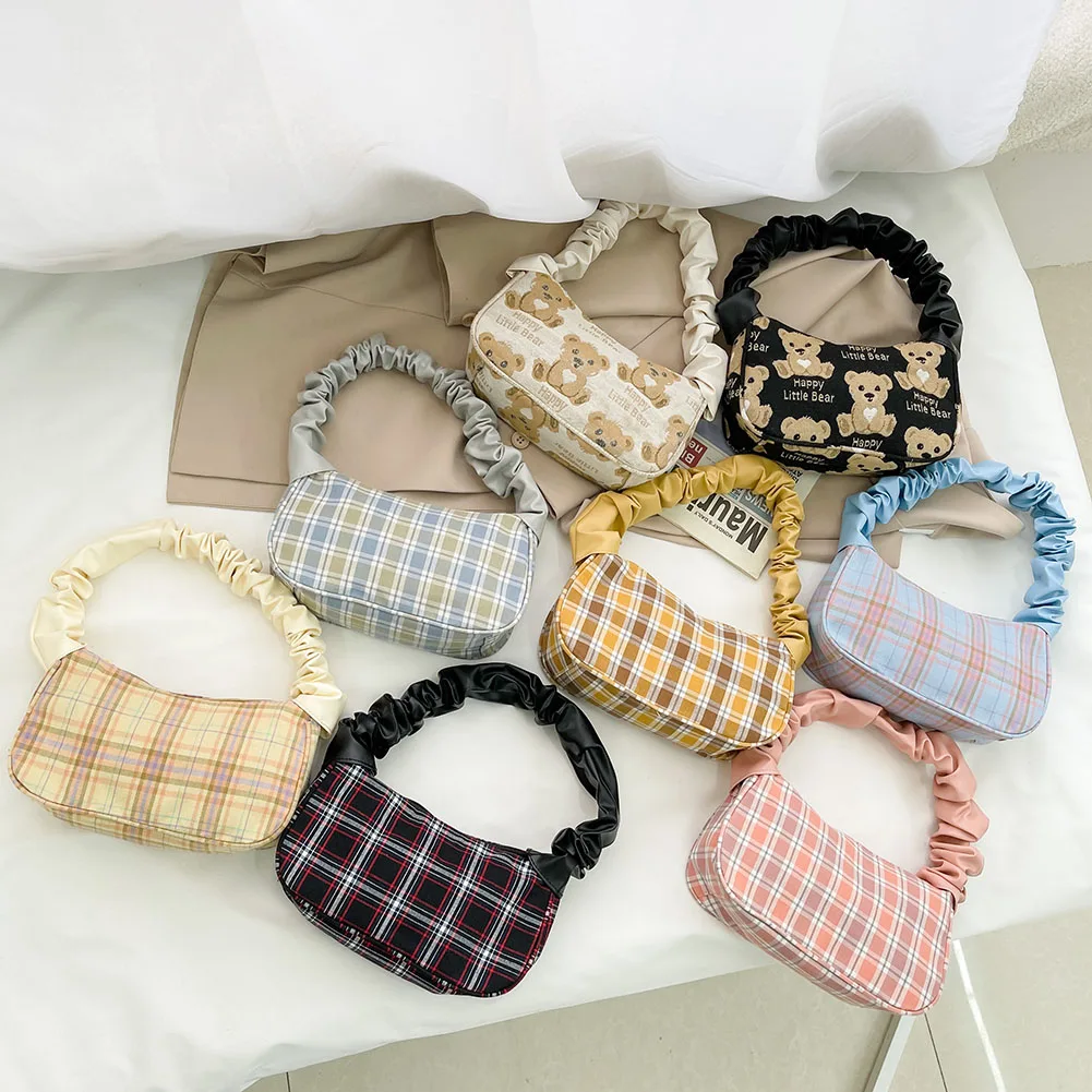 

Women Casual Canvas Shoulder Pleated Bags Fashion Ladies Street Underarm Handbags Multi Colors Purse Wallet Small Totes Hot Sale