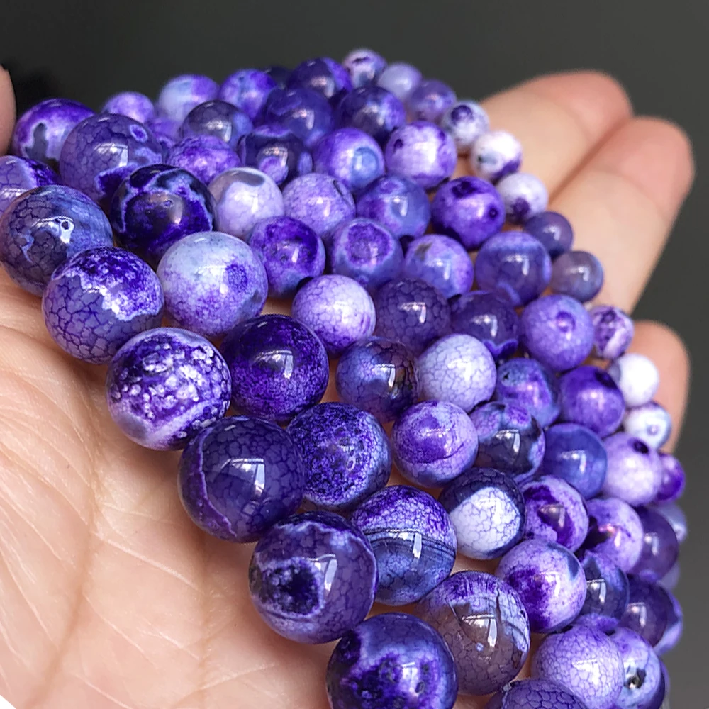 

Natural Stone Beads Purple Fire Dragon Agates Round Loose Spacer Beads For Jewelry Making DIY Bracelet Ear Studs 15'' 6 8 10mm