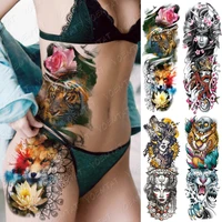 large arm sleeve tattoo tiger fox lotus waterproof temporary tatto sticker alice in wonderland body art full fake tatoo women