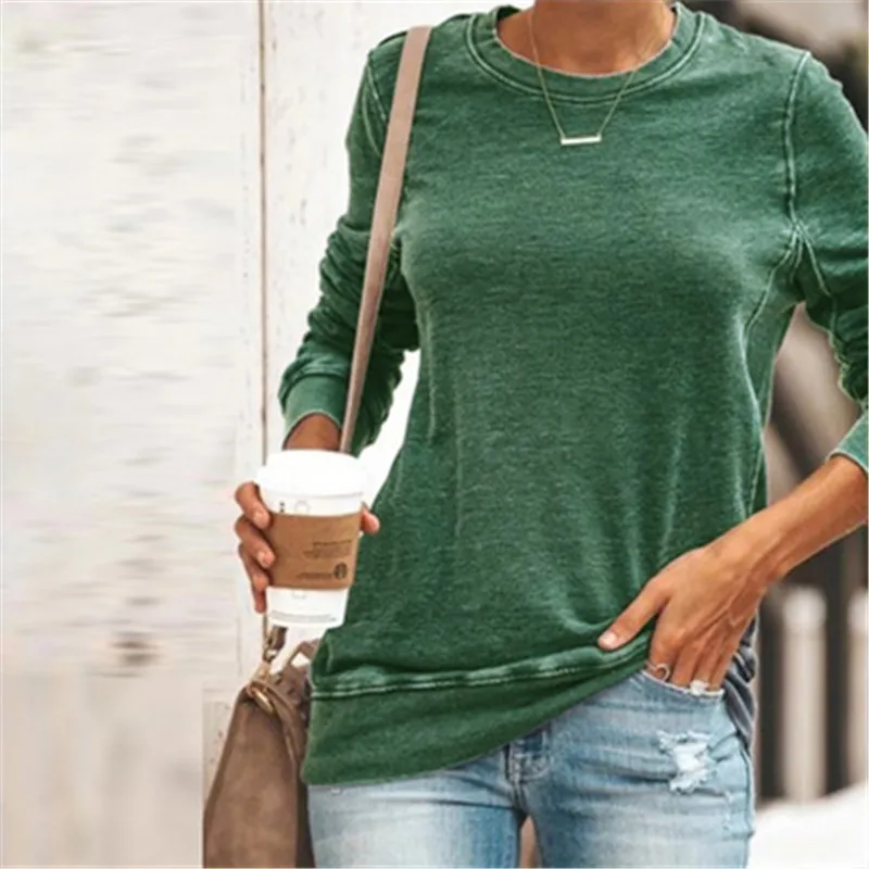 

Women Top Patchwork round Neck Pullover Leisure Long Sleeve Oversized Loose-Fitting T-shirt Women