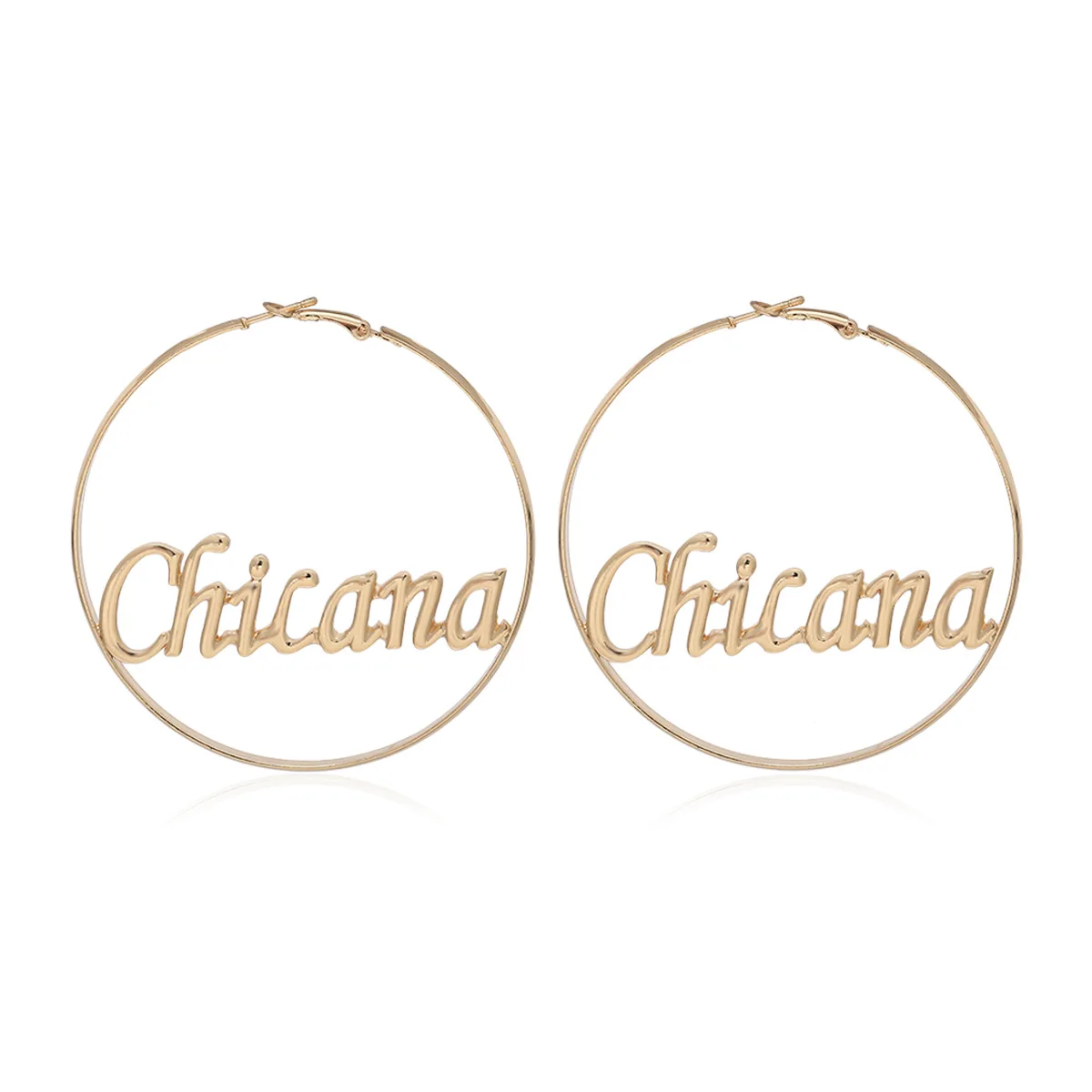 

Exaggerated Geometric Big Circle Hollow Letters Ladies Earrings Temperament Fashion and Popular Golden Metal Party Earrings
