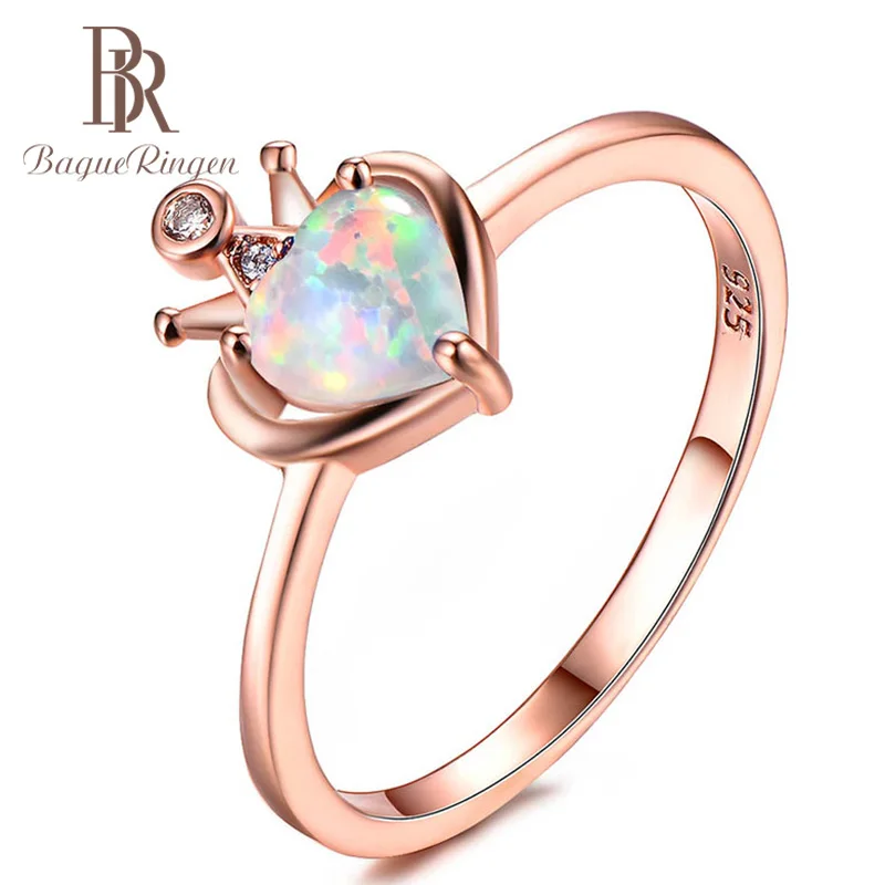 Bague Ringen Серебро 925 кольца с Опал в форме сердца драгоценный камень розовое золото