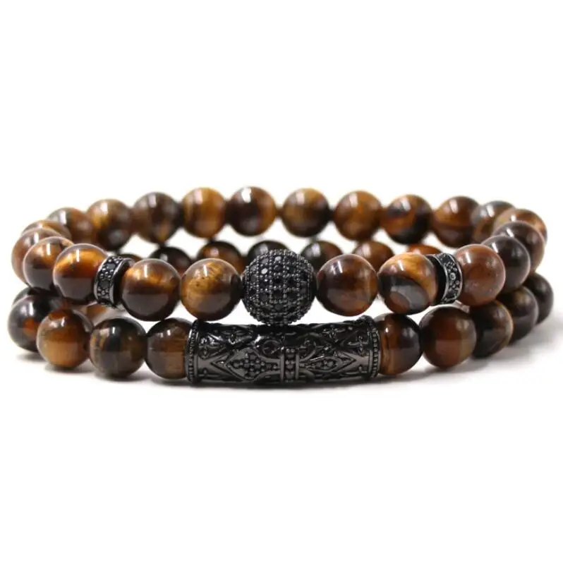 

Новинка 2020, роскошные мужские комплекты браслетов 2 шт./компл., натуральный синий тигровый глаз, браслет с бусинами для Мужчин, Ювелирные изд...