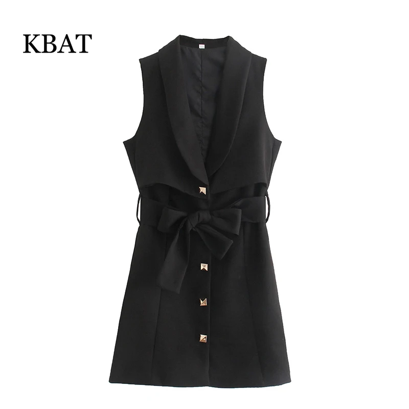 

KBAT Summer Dress 2021 Dress Women Elegant Sleeveless Short White Dresses Woman Fashion Belt Waistcoat Office Mini Dresses