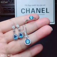 kjjeaxcmy boutique jewelry 925 sterling silver inlaid natural blue topaz necklace ring earring suit support detection popular