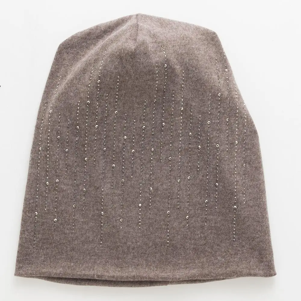 Стразы beanies turban головные уборы для женщин эластичные мягкие хлопковые шапки бини шапки Женская мода шапки сплошной цвет весна-осень шляпа - Цвет: khaki