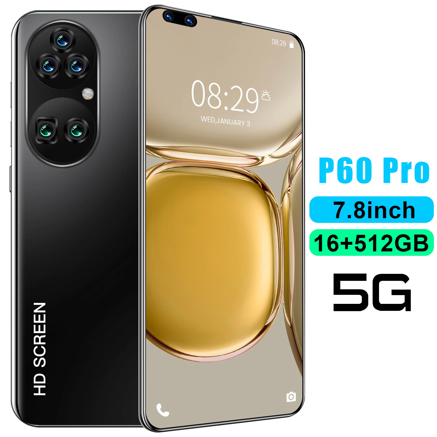 

7.8 Inch 5G Smartphones P60 Pro 12GB/16GB+512GB 5600mAh Deca Core Dual SIM 40+48MP Andriod 11 Mobilephone MTK6889 Fingerprint ID