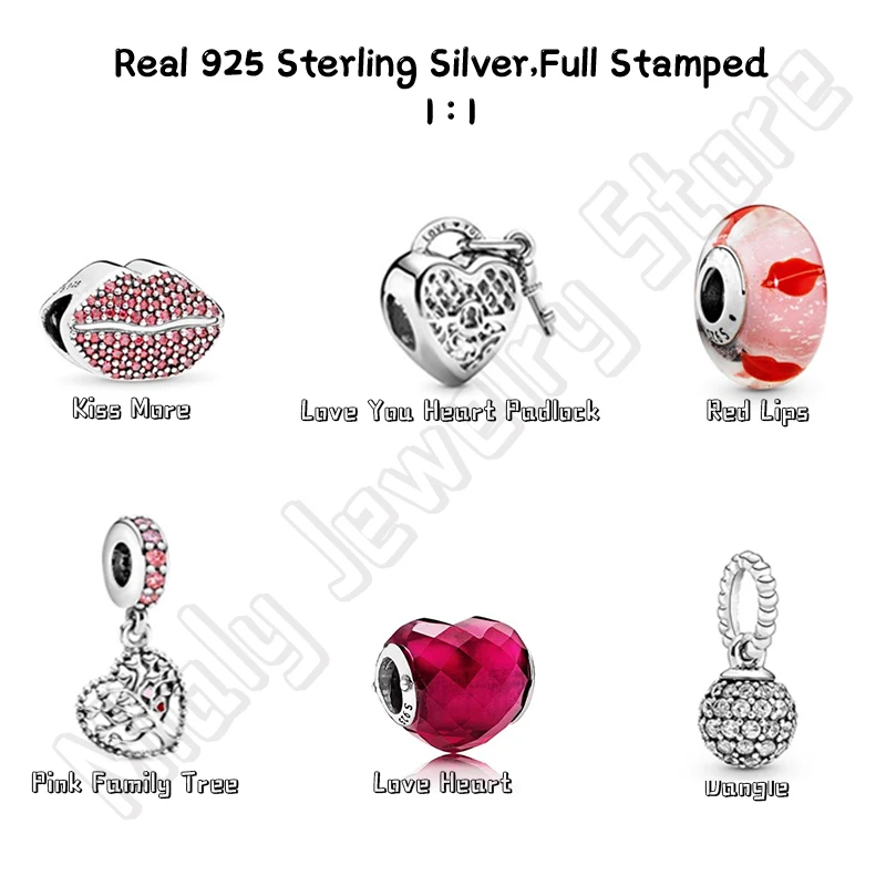 

925 Sterling Real Silver Heart Padlock Beads Family Tree Women Charms Fits Original Bracelets Bangles Fashion DIY Jewelry