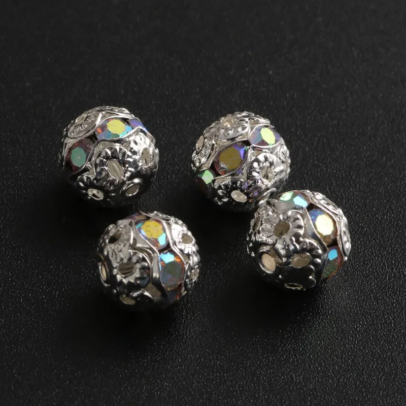 

50pcs/lot 6mm 8mm Metal Plated Crystal Rhinestone Ball Loose Spacer Beads For Jewelry Making Diy Bracelet Necklace Accessories