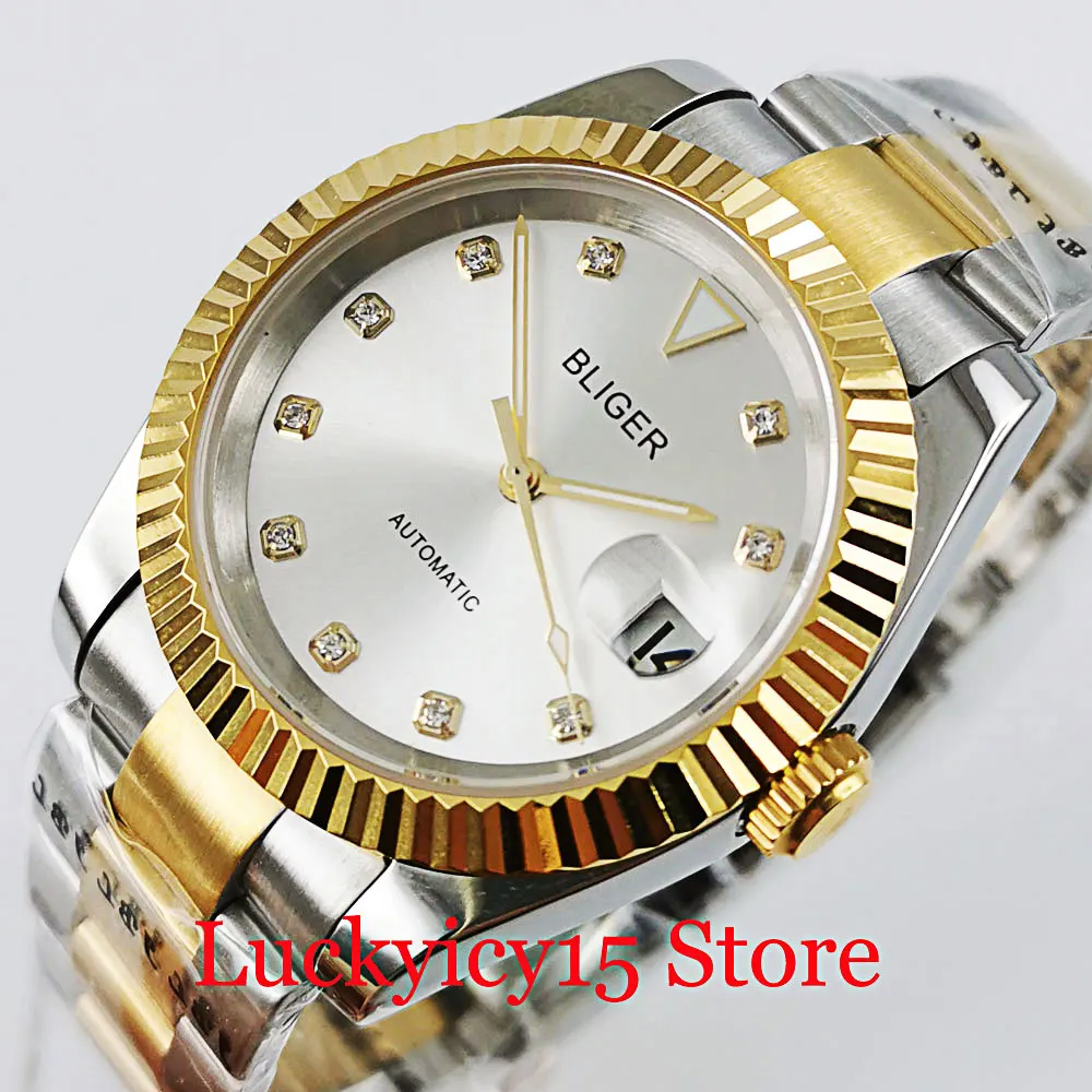 

High Quality Gold Coated 21 Jewels MIYOT 8215 Automatic Men Wristwatch Date Window Oyster Bracelet Steel Bracelet