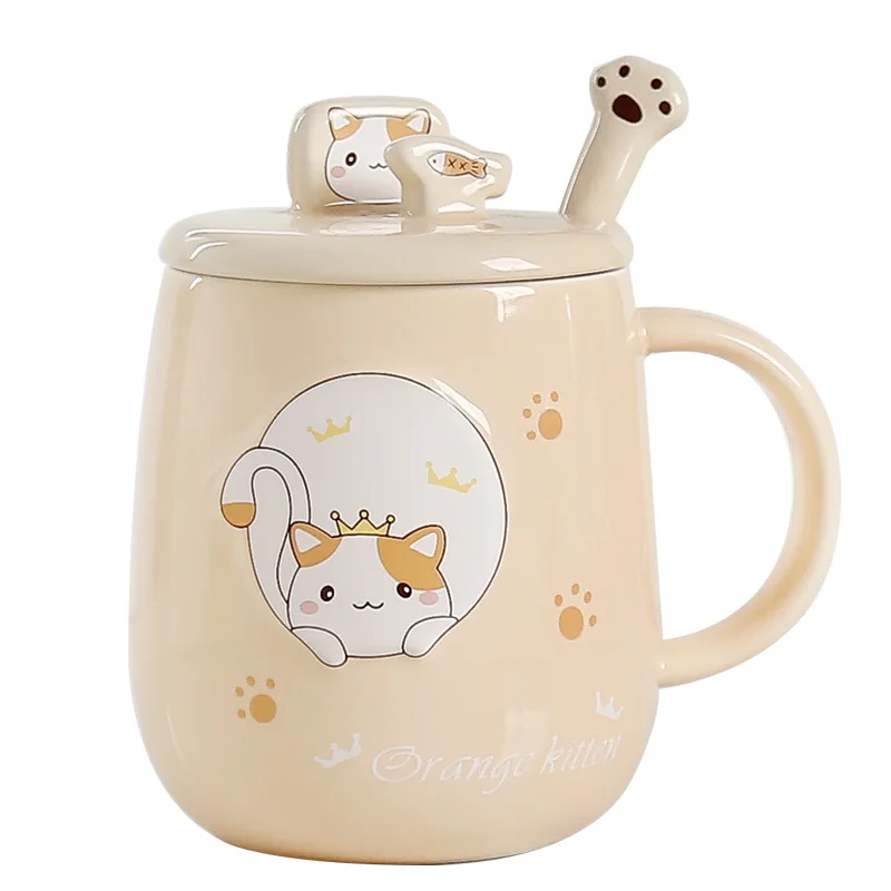 

Mobile Phone Holder Mug With Lid Spoon Creative Personality Cartoon Cat Ceramic Cup Office Ins Home Coffee Decoration Accessorie