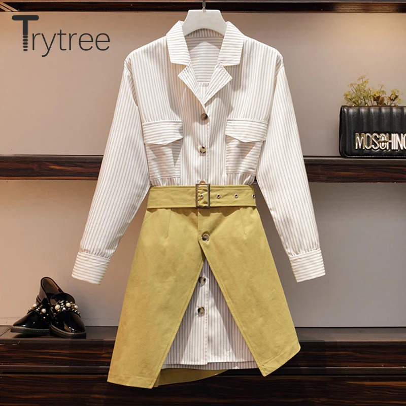 Осенний Женский комплект из двух предметов Trytree 2020 Повседневная рубашка с