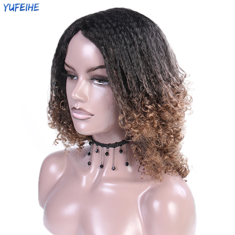 Yufeihe Synthetic Wigs Afro Curly Hair Wig For Women Wigs Braid 12'' Yaki Straight Heat Resistant Fiber African Wig Party Daily