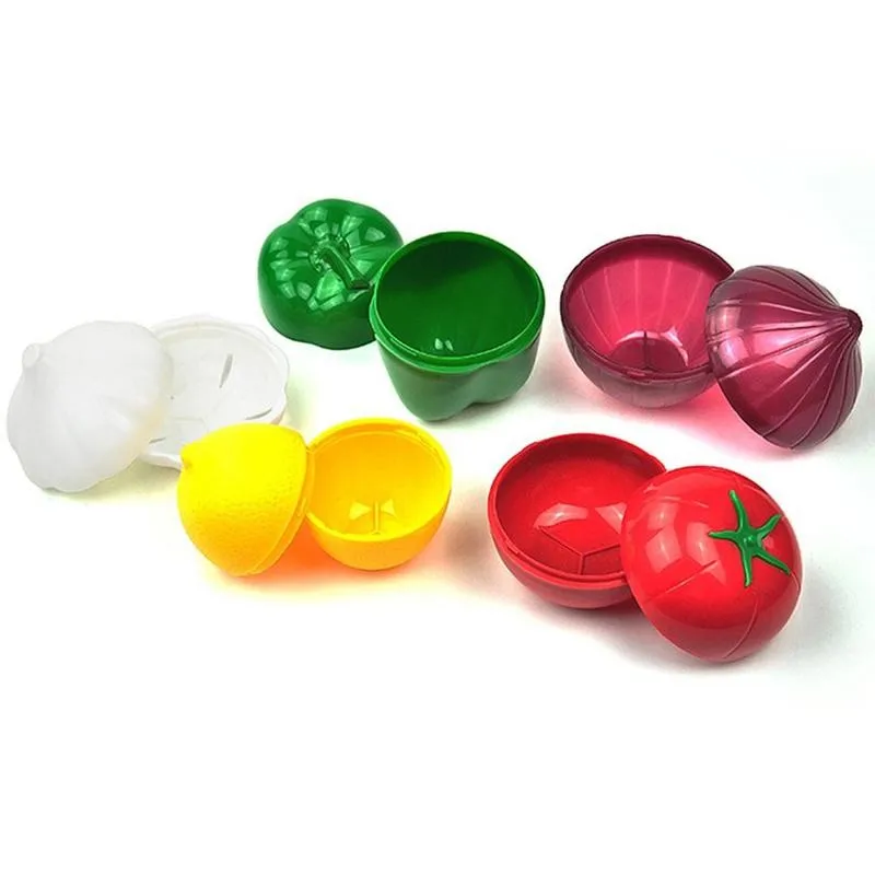 

Plastic Vegetable Shape Food Storage Box Cute Organizer Kitchen Onion Tools Accessories Tomatoe Garlic Lemon Holder Pepper O8W2