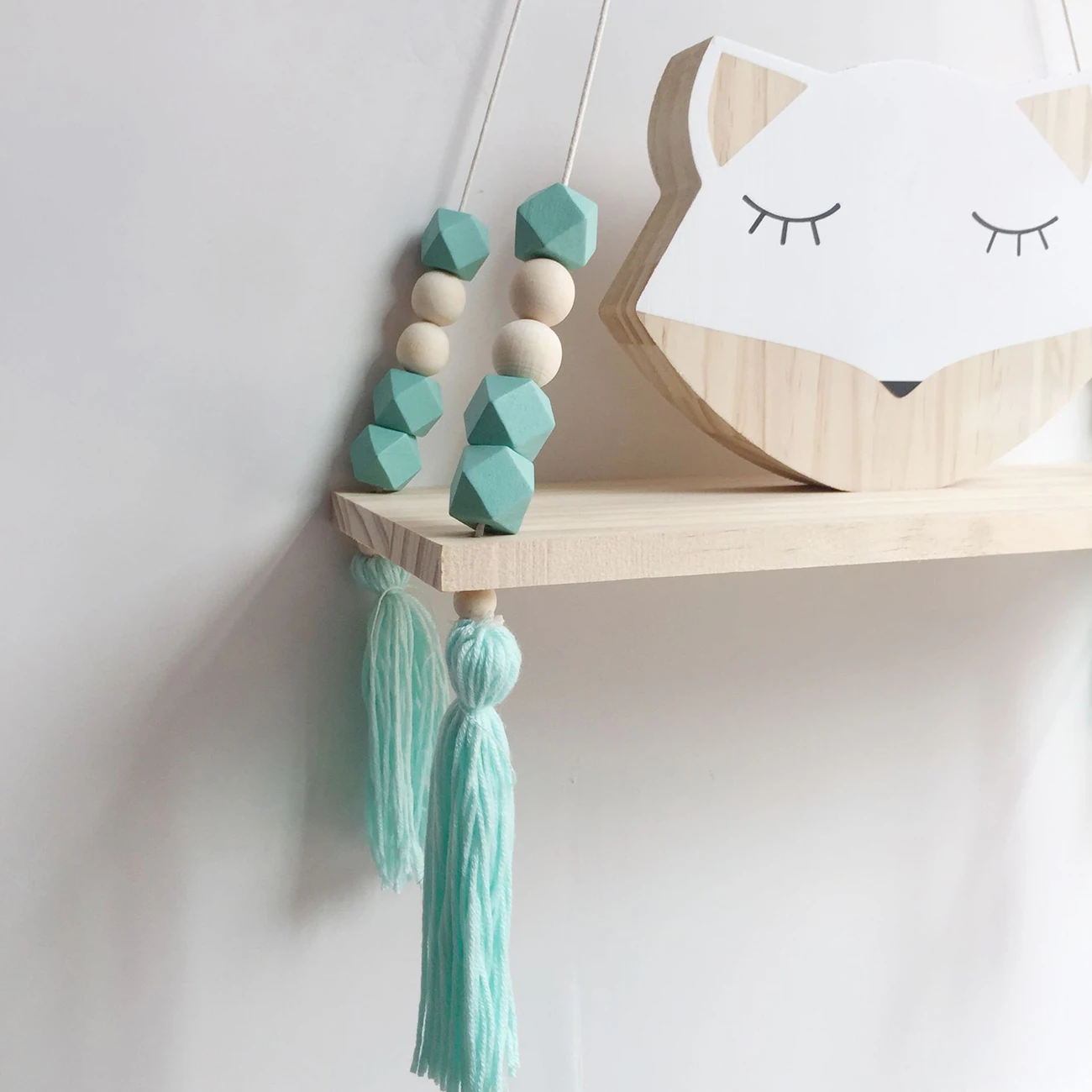 

Colorful Beads Tassel Wooden Wall Shelf Wall Hanging Ornaments Children Room Kids Clothing Store Display Stand