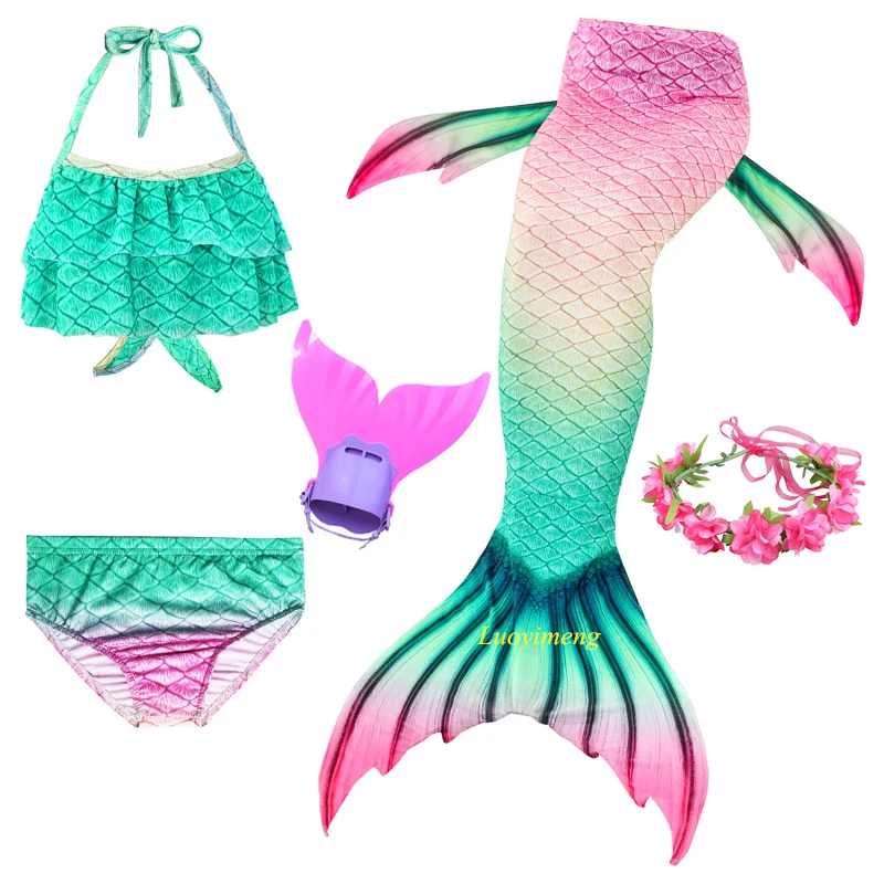 Детский купальный костюм русалки 5 шт. с хвостом комплект бикини для девочек