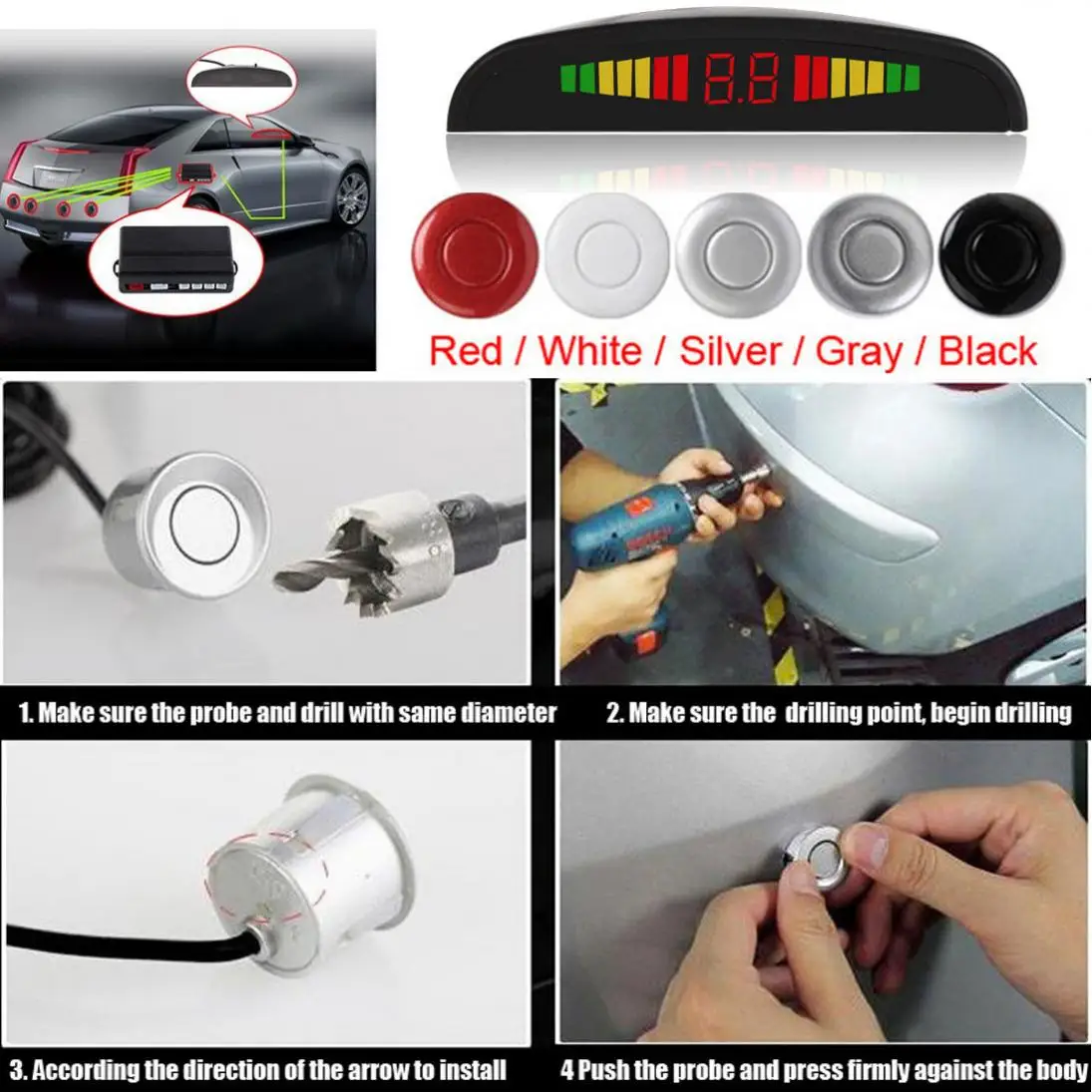 Автомобильный парктроник светодиодный датчик парковки ультразвуковой обратный