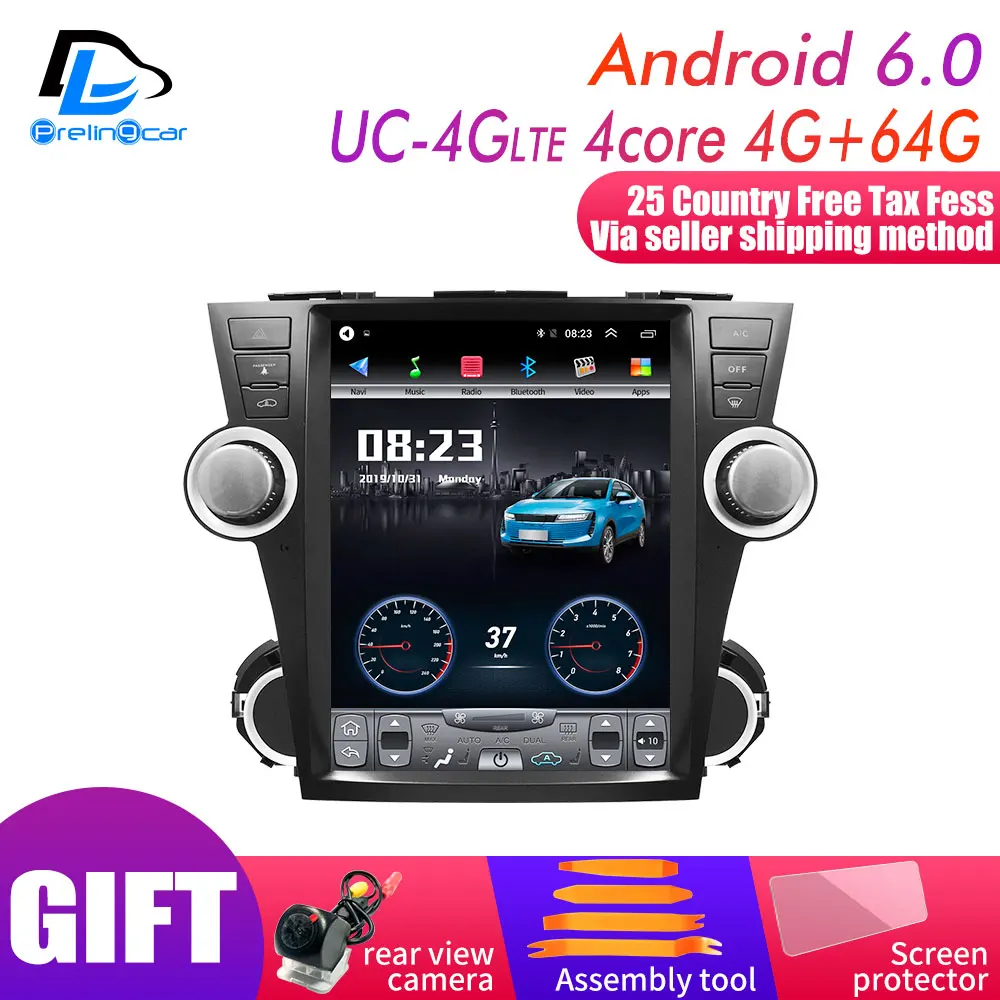 12,1 дюймов 4G Lte вертикальный экран android Мультимедиа Видео Радио плеер для Toyota Highlander 2009-13 лет навигации стерео