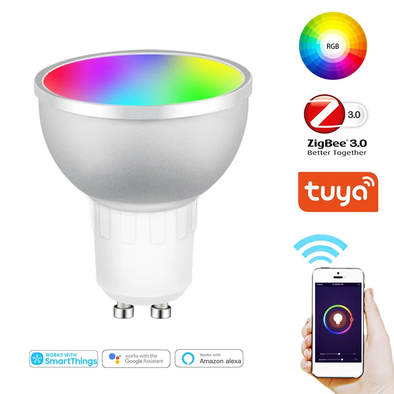 

Умная лампочка Zigbee 3,0, Wi-Fi, светодиодная лампа GU10, белая, с функцией теплого регулирования яркости, с таймером, волшебная лампочка для работы с Alexa/Google Home