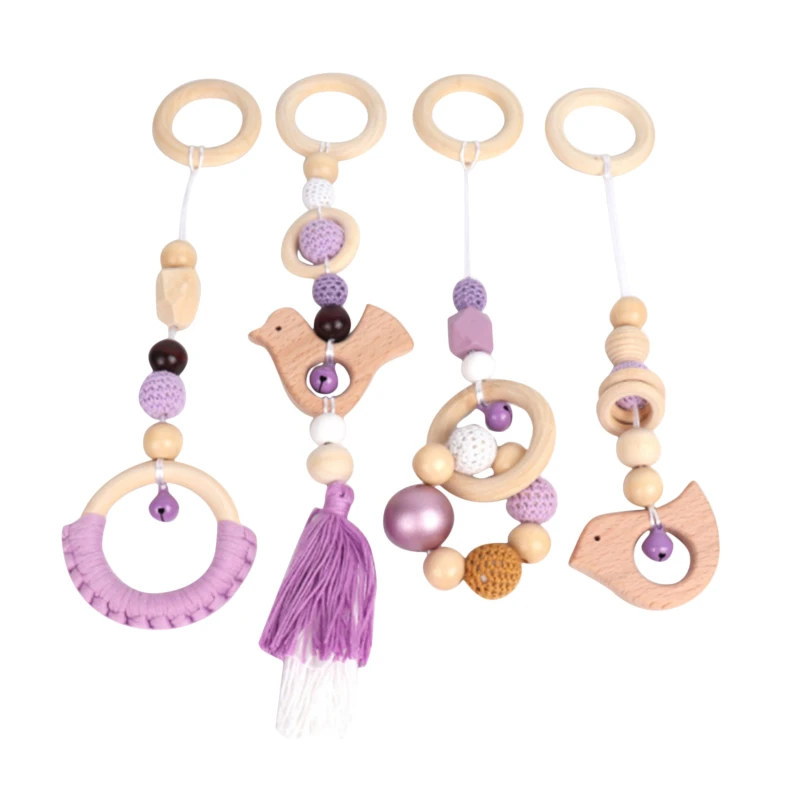 

Baby Play Gym Frame Wooden Beech Activity Gym Frame Stroller Hanging Pendants Toys Teether Ring Nursing Rattle Toys Room Decor
