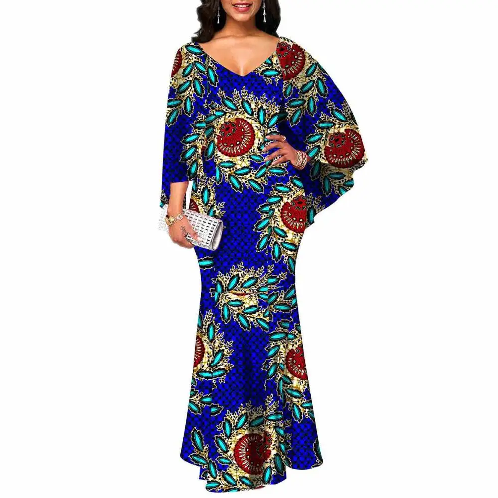 2020 в африканском стиле макси платья для женщин Сезон осень Платье с v образным
