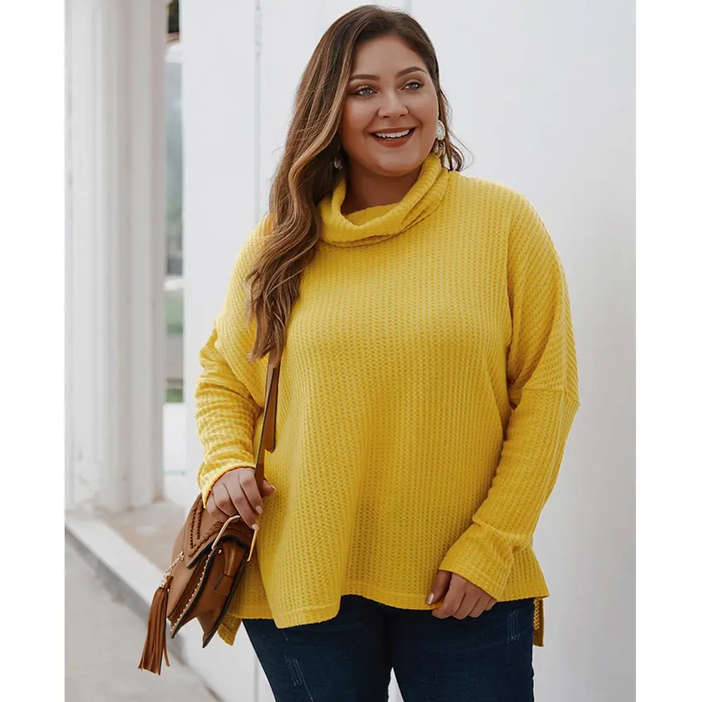 Женский свитер с высоким воротом Aswinfon вязаный пуловер большого размера длинным