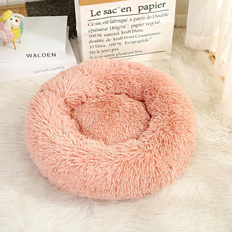 Pink 2 Зимняя новая Радужная собачья кровать для маленьких, средних и больших собак, кошек, мягкий плюшевый лежак, Круглый котенок, щенок, собачий коврик, питомник - Цвет: Pink 2