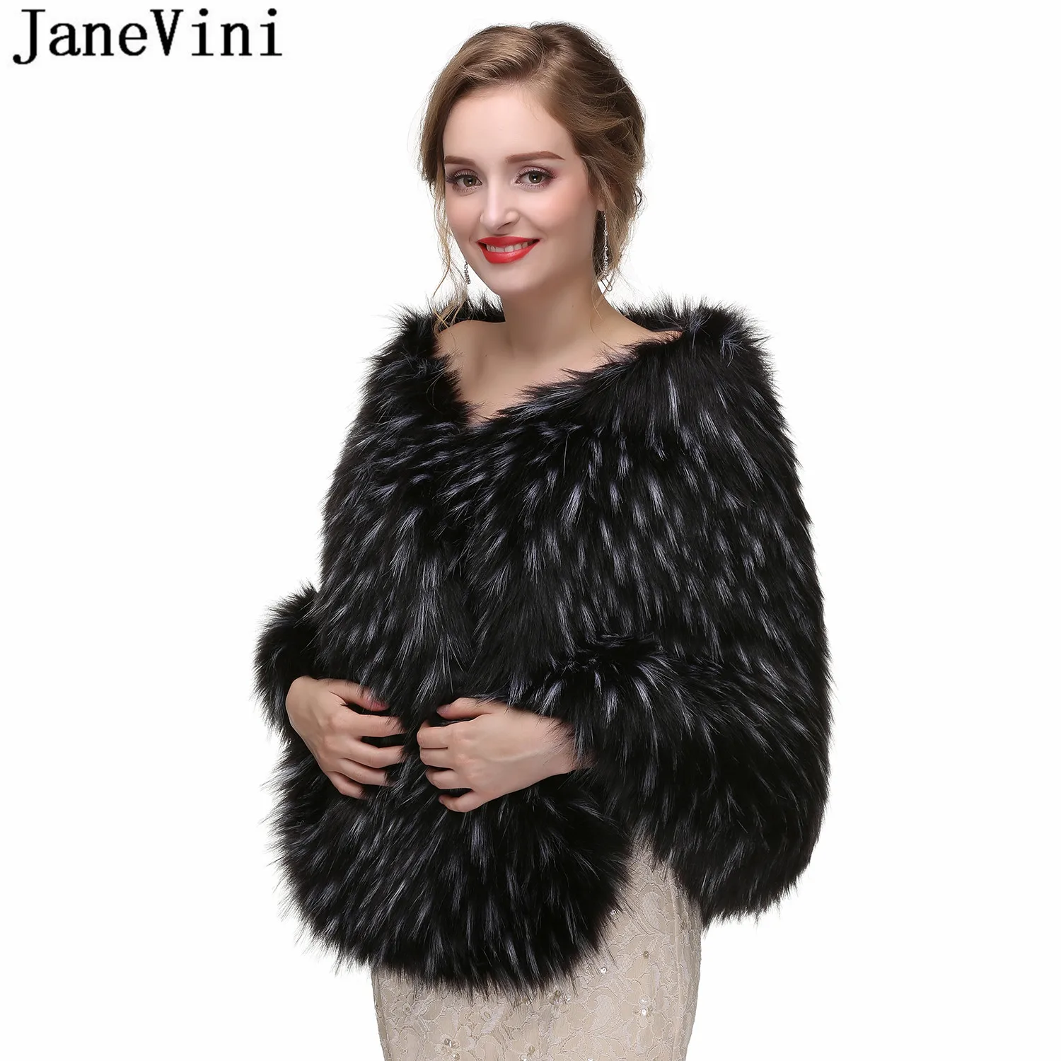Женская Черная накидка из искусственного меха на зиму 2021 | Свадьбы и торжества