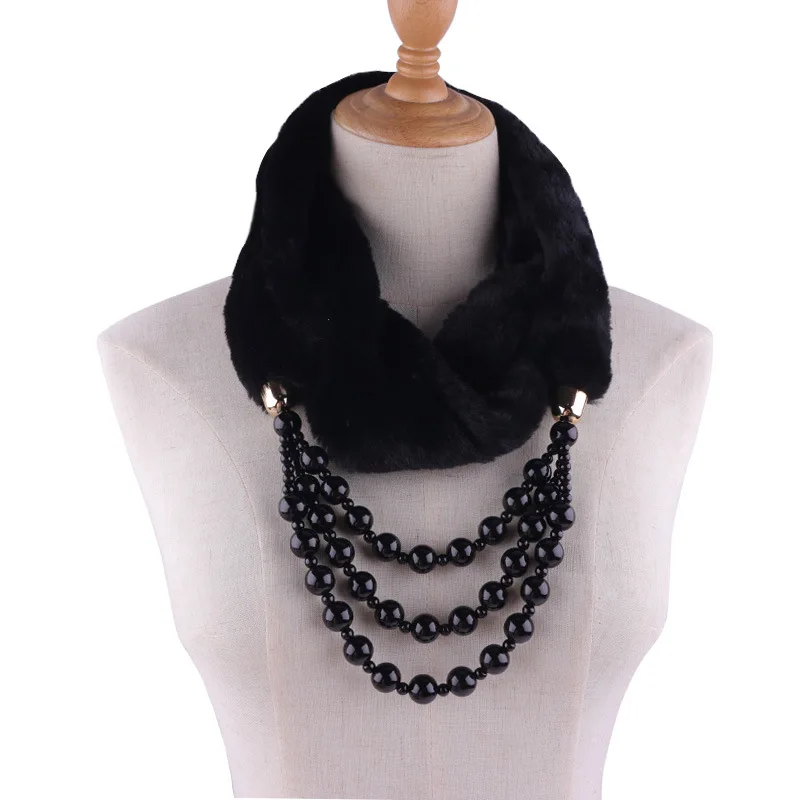 

Ethnic style scarfs ring faux fur soft hand luxury fur collar neckwear scarves imitation pearl pendants lovely accessories