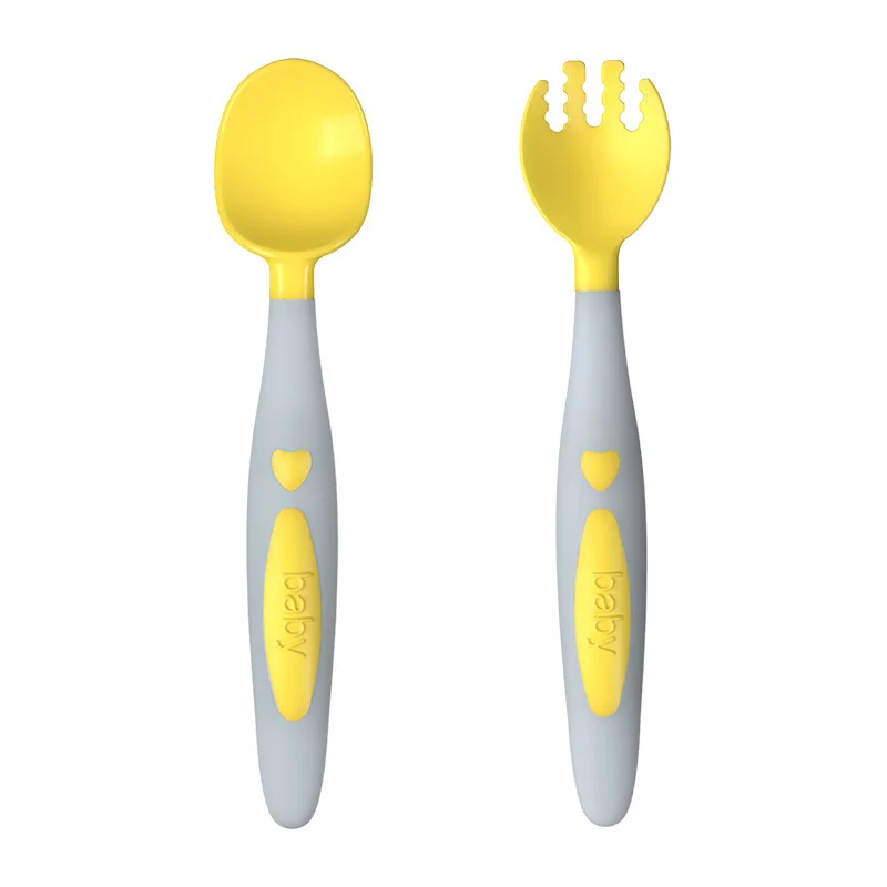 

Baby Learn To Eat Training Spoon Children Tableware Baby Elbow Colorful Fork Spoon Curved Auxiliary Food Spoon Set Baby Gadgets