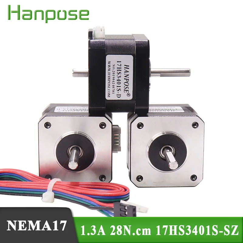 

Free shipping 42 double shaft motor 42BYGH 1.3A 17HS3401S-SZ 28N.cm 34mm 4-lead NEMA17 Stepper Motor for 3D CNC Router