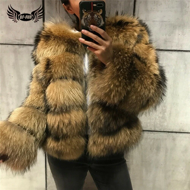 

2021 Raccoon Fur Women's Jacket Thick Warm Real Fur Coat Luxury Parka Fashion Female Full Pelt Winter Outerwear With Natural Fur