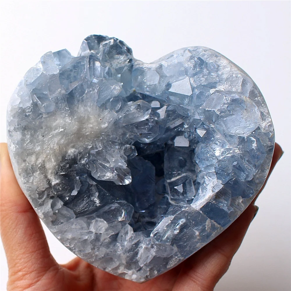 Большой размер натуральный синий Небесный кристалл любовь сердце в форме