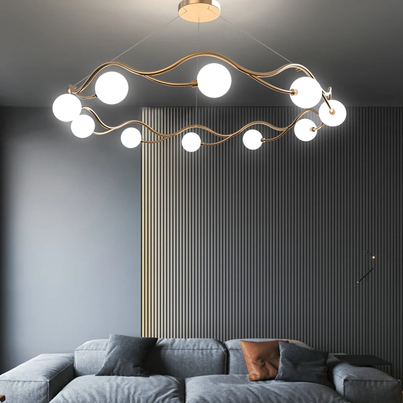 

Современная светодиодная люстра, 90-260 В переменного тока, белая стеклянная лампа в форме шара для гостиной, спальни, ресторана, комнатное укр...