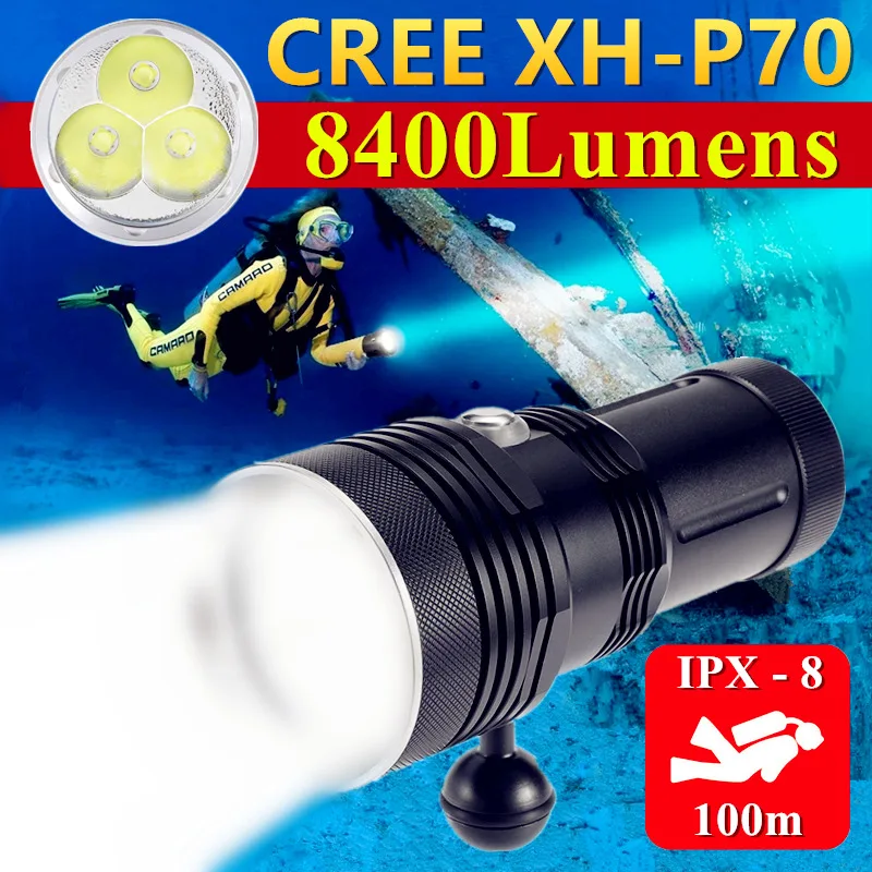 CREE XHP70 IPX8 Waterproof Underwater 100M Depth LED Diving Flashlight Powerful Professional Outdoor Hunting Tactical Torch | Лампы и