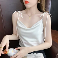 white basic women silk satin tops vest summer sexy camis tank for ladies strappy camisole top shirts fairy grunge femme clothes