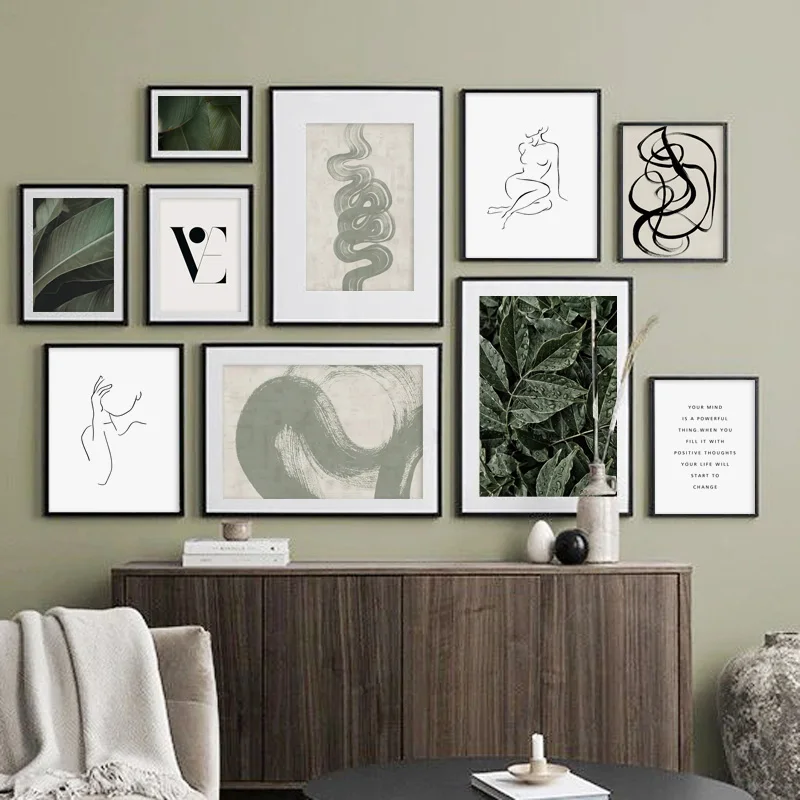 

Green Leaves Abstract Line Girl Body Quotes Wall Art Canvas Painting Posters And Prints Wall Pictures For Living Room Home Decor