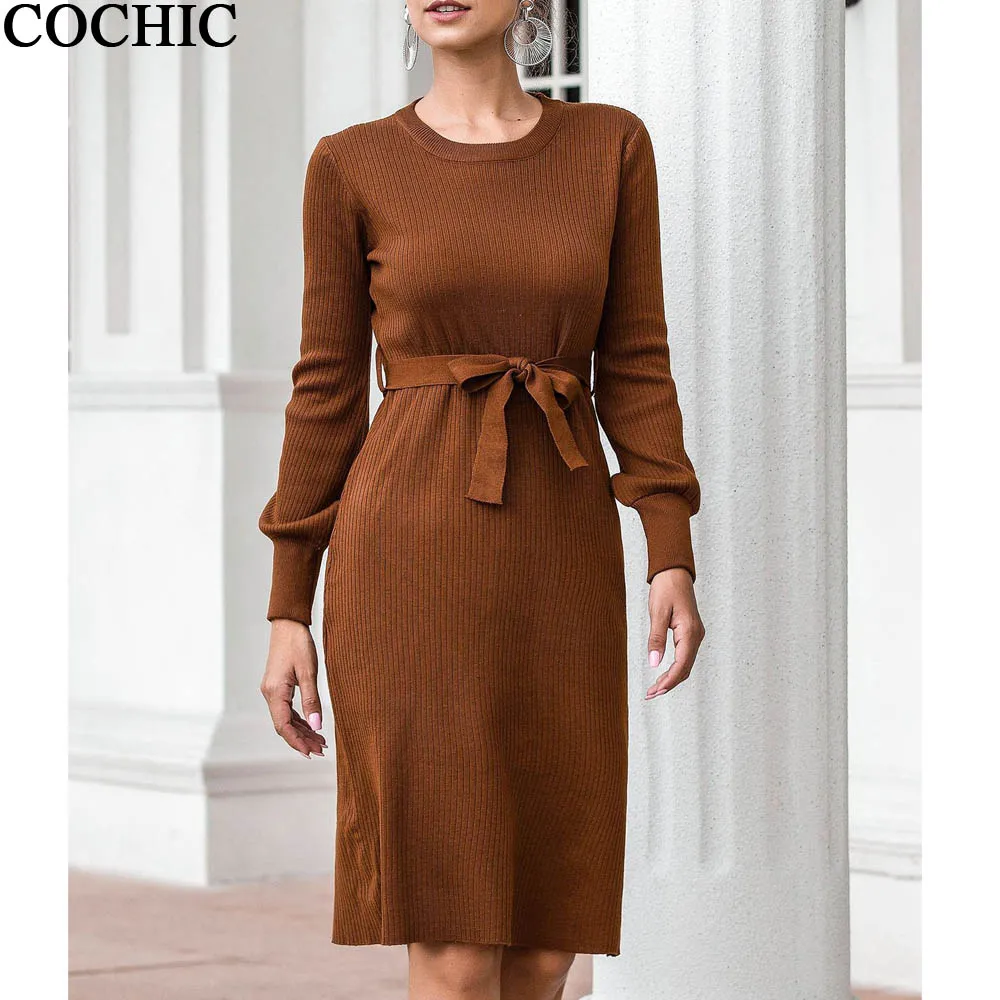 Женское трикотажное платье свитер с рукавами фонариками на весну и осень