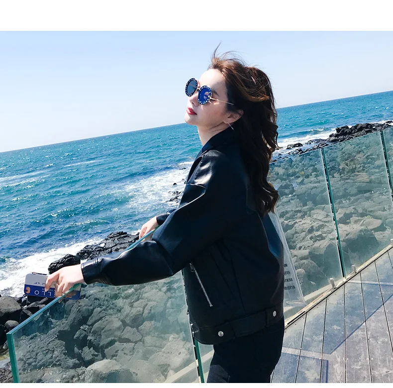 Женская куртка из искусственной кожи ZQLZ Байкерская мотоциклетная свободного